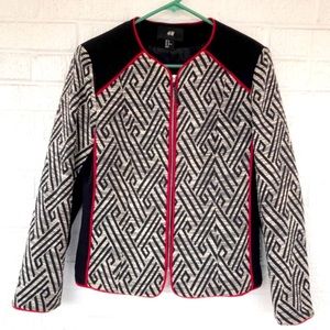H&M Aztec Key Print Moto Blazer Black Size 10